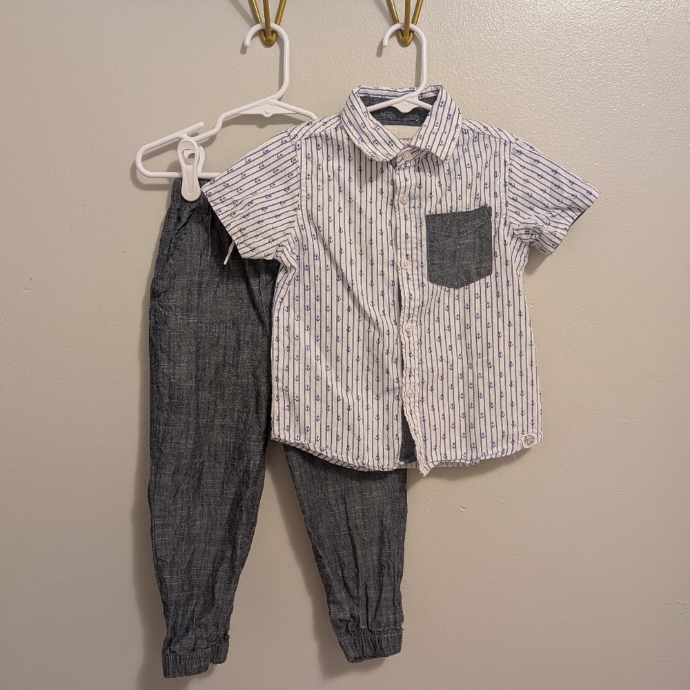 Paper Denim & Cloth - Anchor Print Short Sleeve Button Down And Jogger set